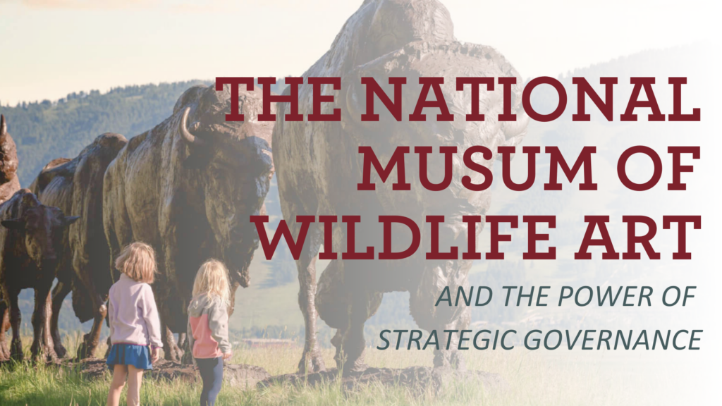 Leading with Intention: Lindy Sayers and the Power of Strategic Governance. Image shows two girls looking up at Buffalo sculptures at the National Museum of Wildlife Art.