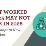 What Worked in 2025 May Not Work in 2026: How to Adjust to New Tax Policies. Icon shows a bag of money and a calendar.